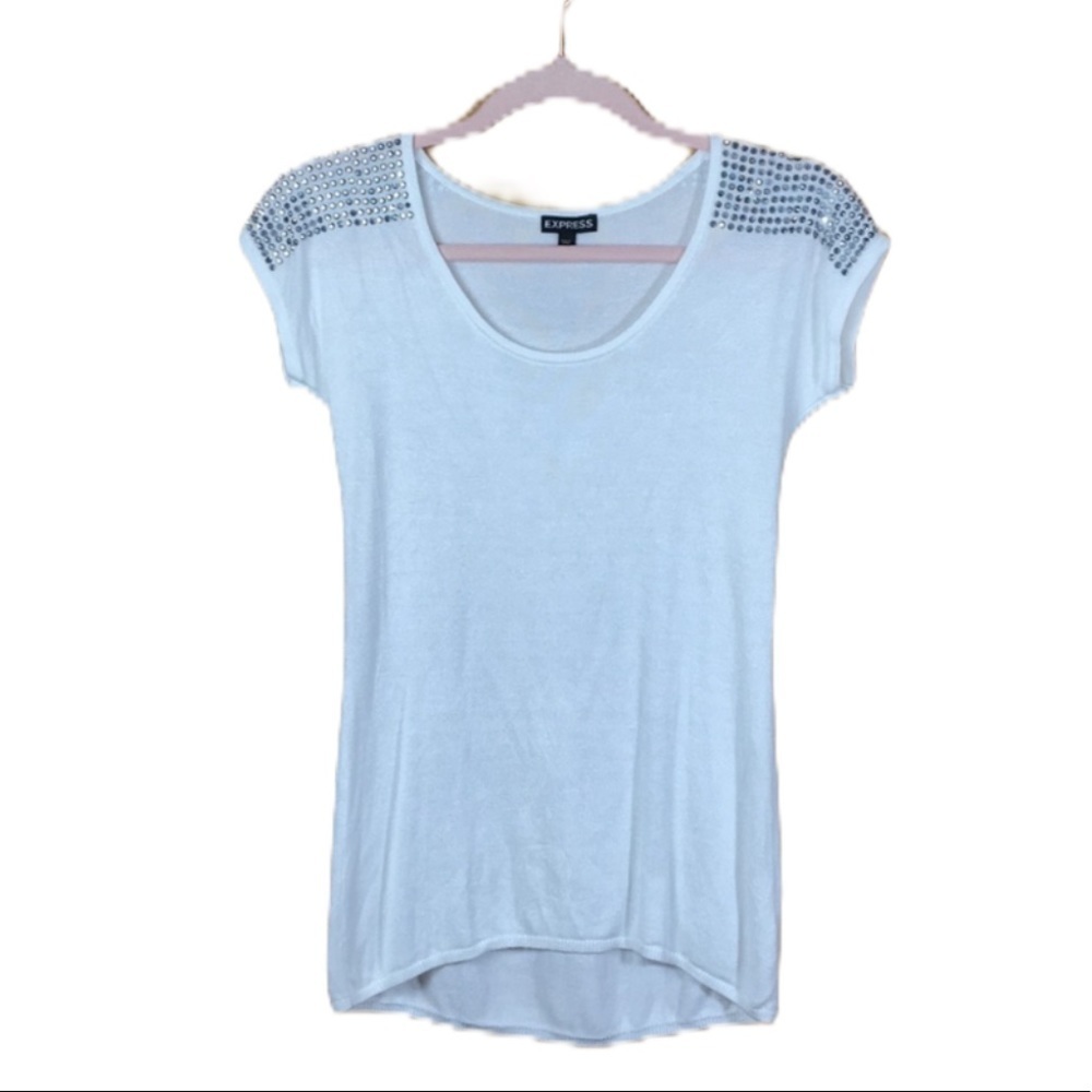 EXPRESS White Rhinestone Shoulder Top XS